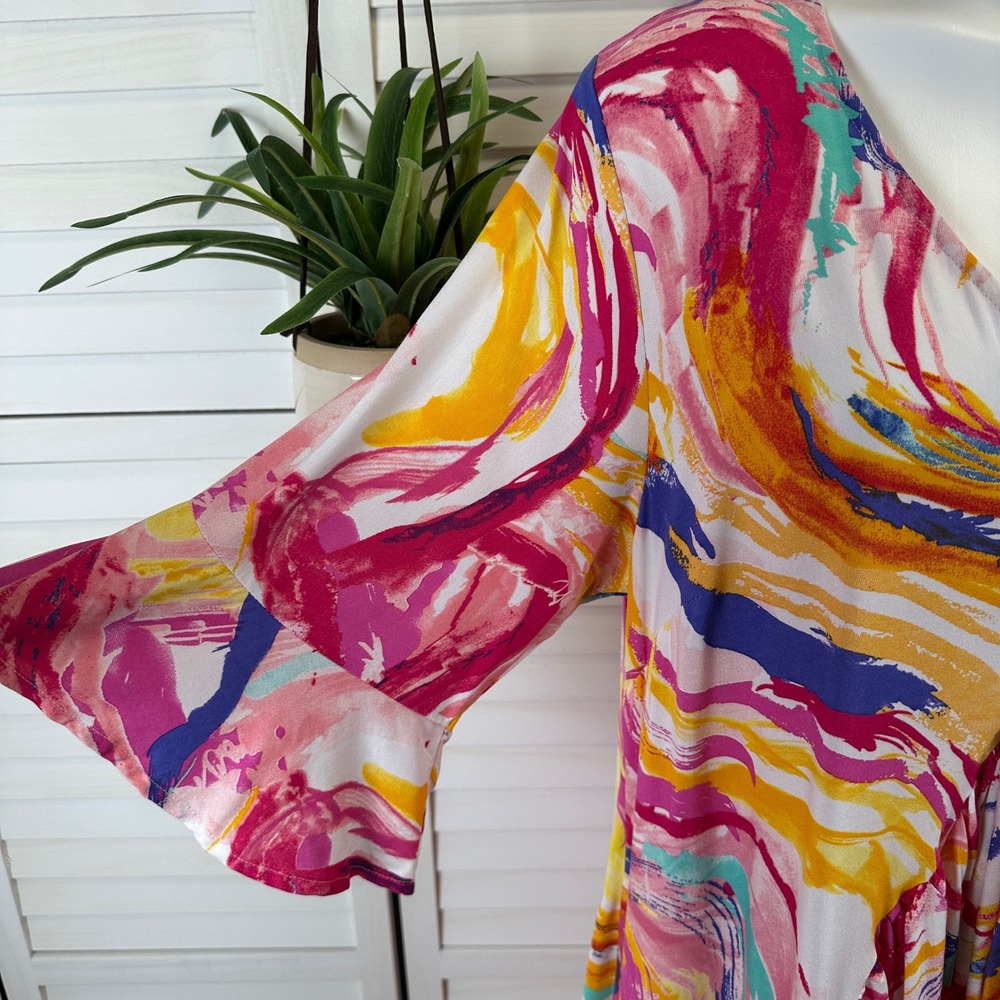 New Loralette Valerie Dress Maxi Multicolor Abstract V Neck Women's Size 16 - Picture 3 of 12
